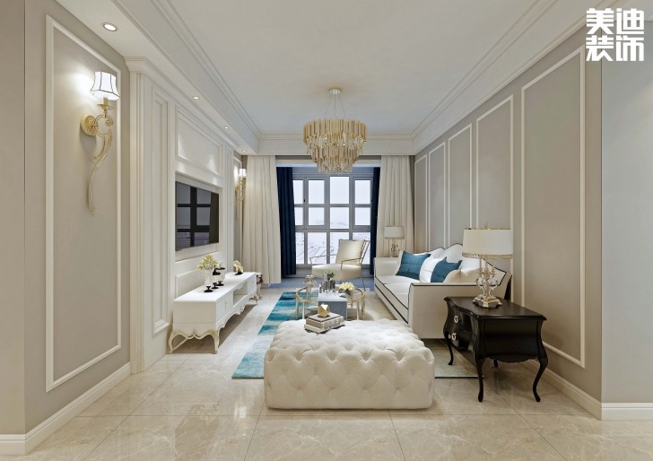 信合城115平米轻奢风格装修案例效果图--客厅