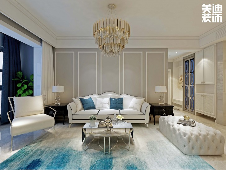 信合城115平米轻奢风格装修案例效果图--客厅