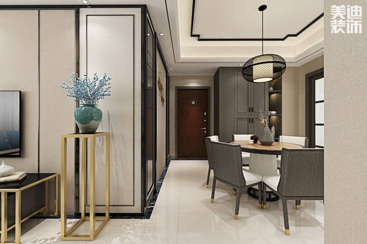 2恒大御景天下130平米新中式风格装修案例效果图--餐厅