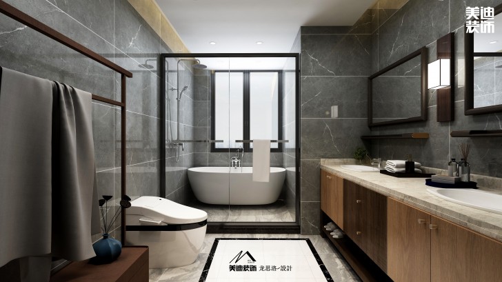 建发央玺180平米新中式风格装修案例效果图--卫生间