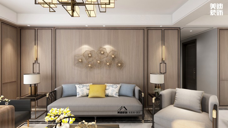 建发央玺180平米新中式风格装修案例效果图--客厅