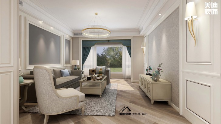 中航城140平米美式风格装修案例效果图--客厅