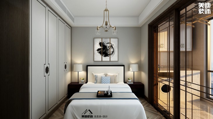 建发央玺180平米新中式风格装修案例效果图--卧室