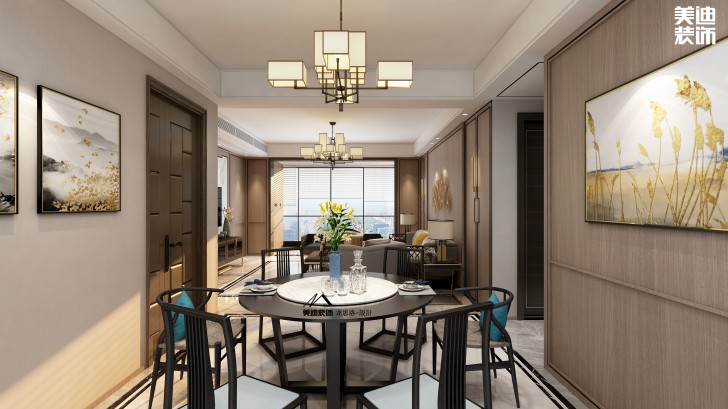 建发央玺180平米新中式风格装修案例效果图--餐厅