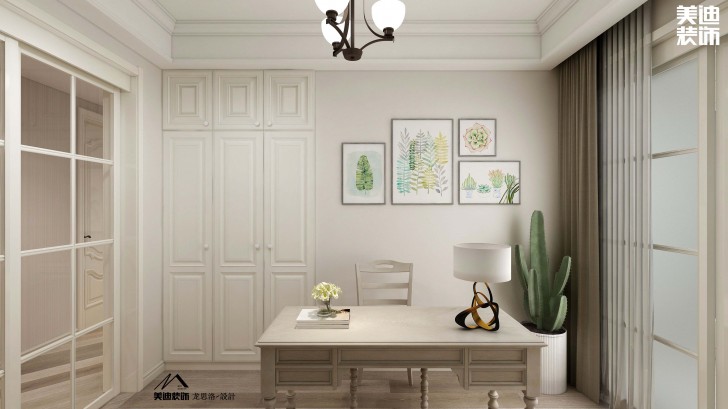 中航城140平米美式风格装修案例效果图--书房