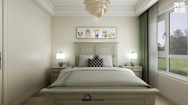 中航城140平米美式风格装修案例效果图--卧室