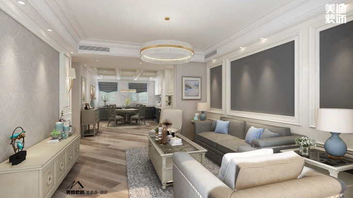 中航城140平米美式风格装修案例效果图--客厅