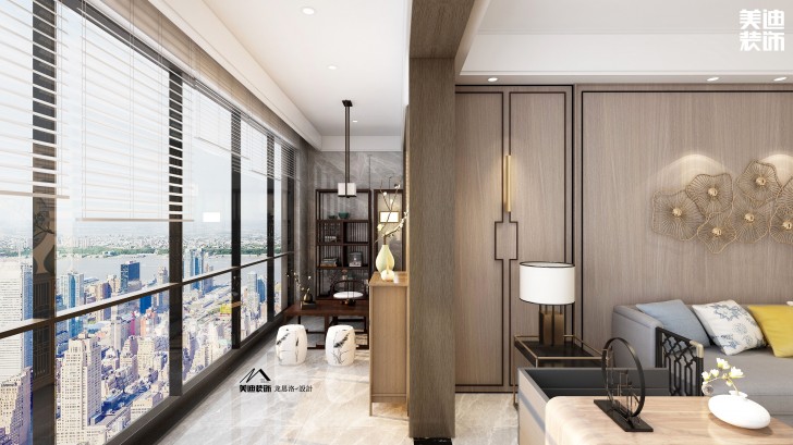 建发央玺180平米新中式风格装修案例效果图--阳台