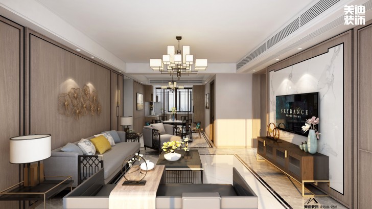 建发央玺180平米新中式风格装修案例效果图--客厅