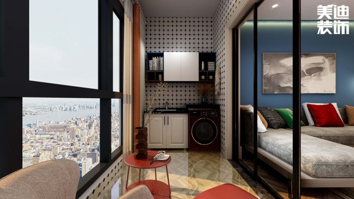 福捷.华中城124平方米折衷主义混搭风格案例效果图--阳台