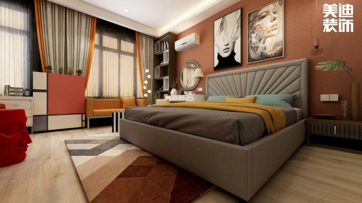 福捷.华中城124平方米折衷主义混搭风格案例效果图--卧室