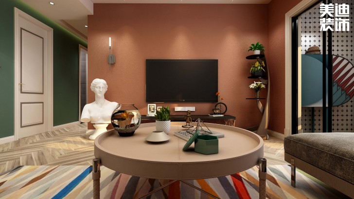 福捷.华中城124平方米折衷主义混搭风格案例效果图--客厅