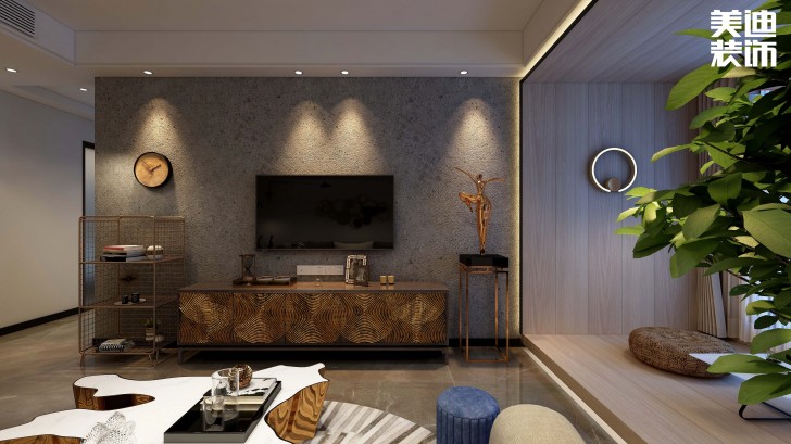 滨江中心城117平方米现代轻奢风格案例效果图--客厅