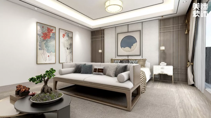 平安象湖风情453平方米新中式案例效果图--卧室