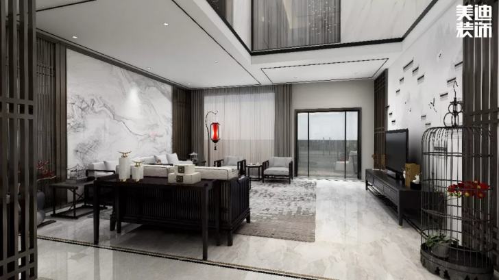 平安象湖风情453平方米新中式案例效果图--客厅