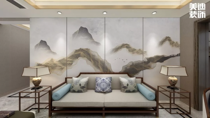 北大资源理想家园116平方米新中式案例效果图--客厅