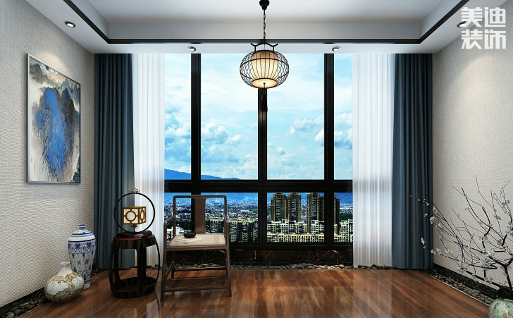 吉首新豪园小区170平米新中式风装修案例效果图-客厅