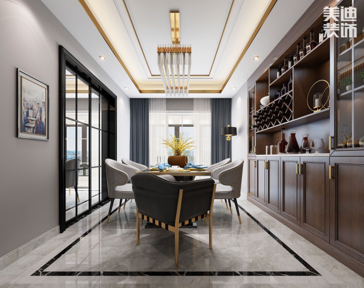 吉首新豪园小区170平米新中式风装修案例效果图-餐厅