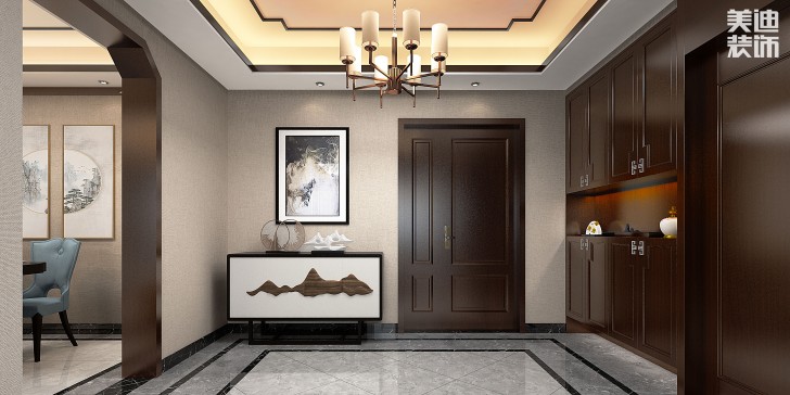 吉首新豪园小区170平米新中式风装修案例效果图-玄关