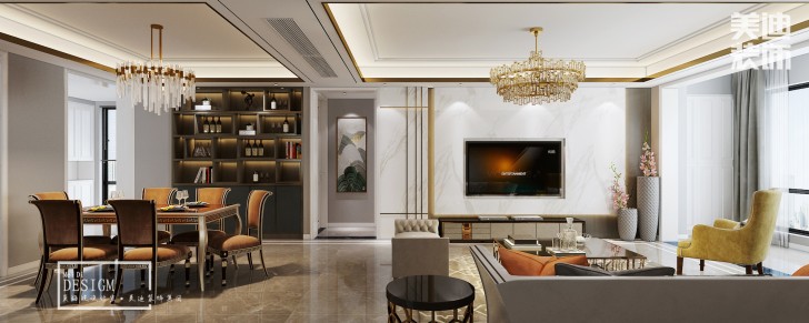 八方小区160平米现代轻奢风装修案例效果图)