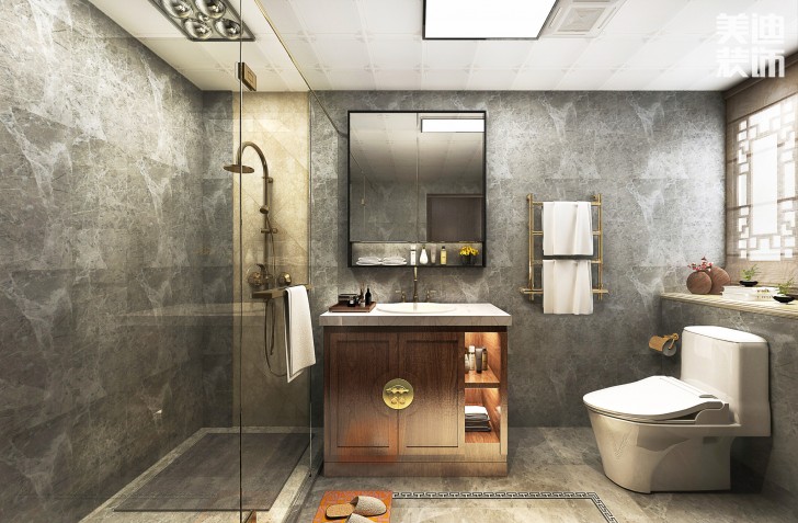 吉首新豪园小区170平米新中式风装修案例效果图-卫生间