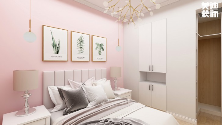 五矿哈佛小镇89㎡北欧风格案例效果图--卧室