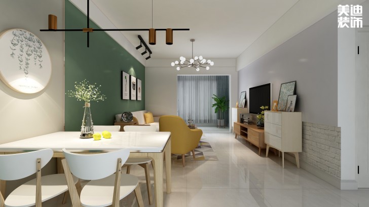 美莱美城市广场97㎡北欧风格案例效果图--客厅