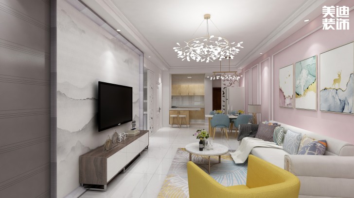 五矿哈佛小镇89㎡北欧风格案例效果图--客厅