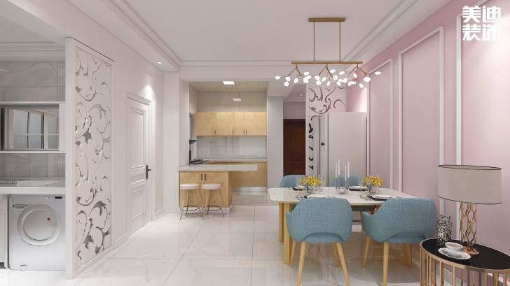 五矿哈佛小镇89㎡北欧风格案例效果图--餐厅