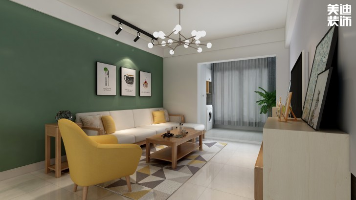 美莱美城市广场97㎡北欧风格案例效果图--客厅