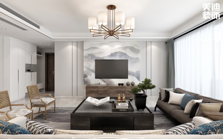 北城三角洲194平方米新中式风格案例效果图--客厅