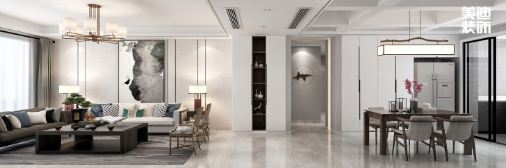 北城三角洲194平方米新中式风格案例效果图--客厅