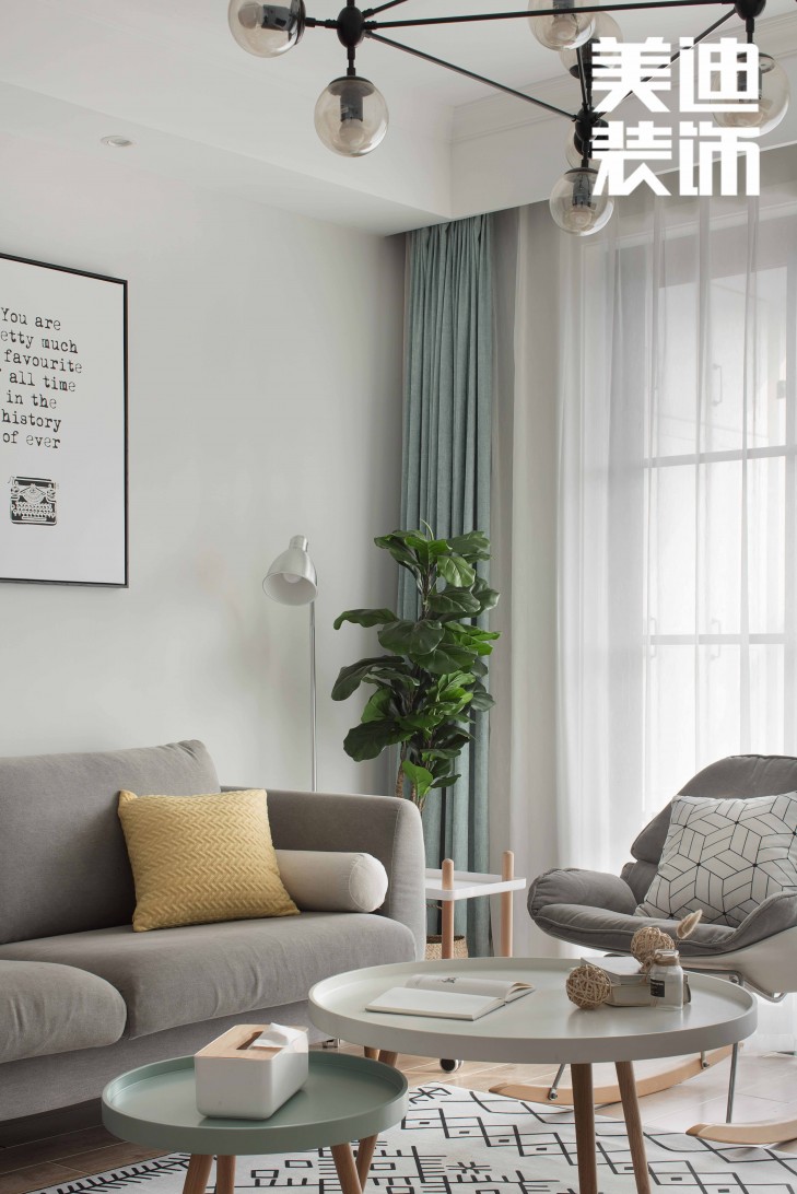 鑫远御文台100平方米北欧风格案例效果图--客厅