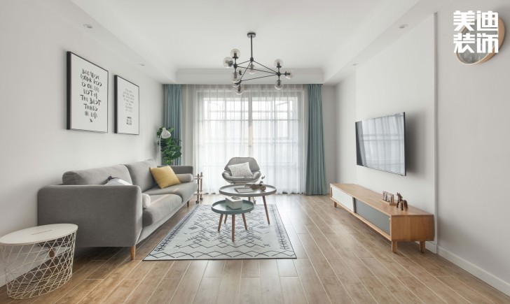 鑫远御文台100平方米北欧风格案例效果图--客厅