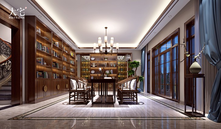 青竹湖闻莺苑800平方米新中式风格案例效果图-茶室