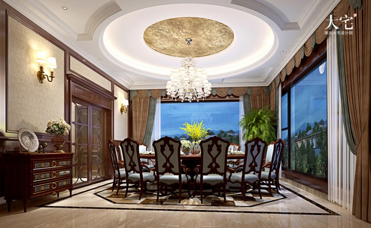 宁乡自建别墅1000平方米美式风格案例效果图-餐厅
