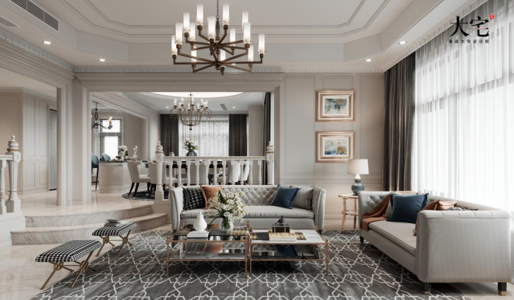 格兰小镇430平方米轻奢法式风格案例效果图-客厅
