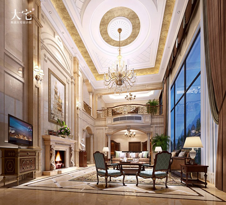 宁乡自建别墅1000平方米美式风格案例效果图-客厅