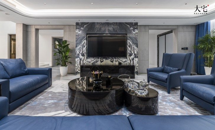 青竹湖曦园800平方米现代极简风案例效果图-客厅