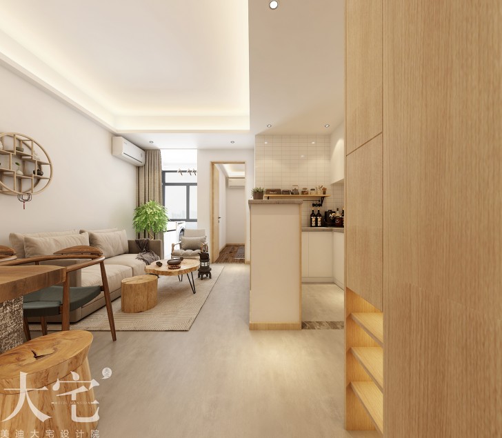 五一广场商圈50平方米北欧风格民宿公寓案例效果图-过道