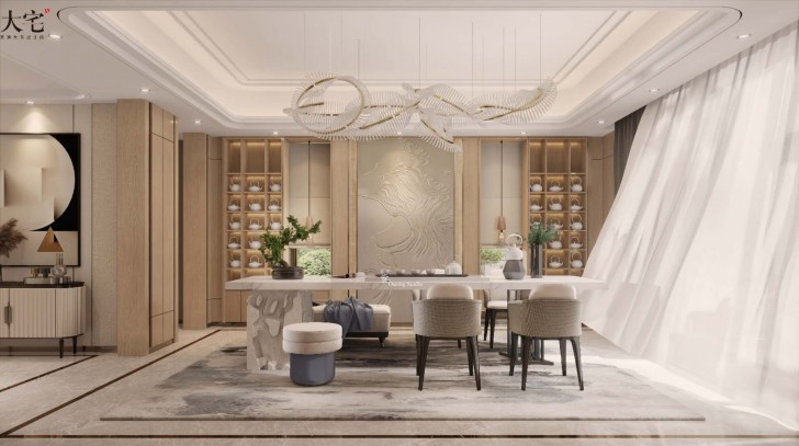 龙湖湘风原著1248平方米现代轻奢风格案例效果图-茶室