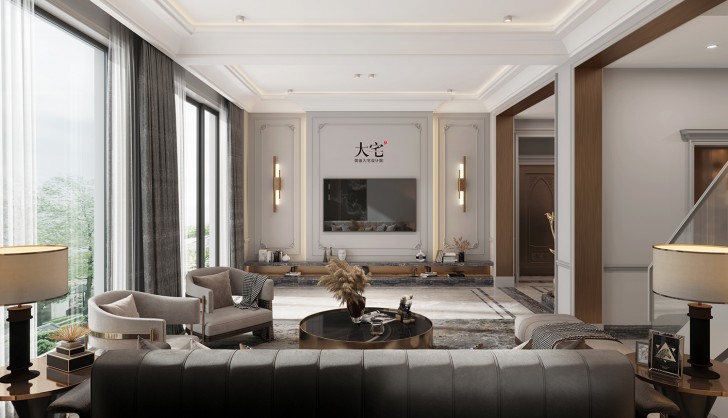 北大资源理想家园460平方米现代轻奢风格案例效果图-客厅