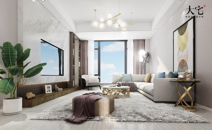 中建信和城140平方米现代轻奢风格案例效果图-客厅