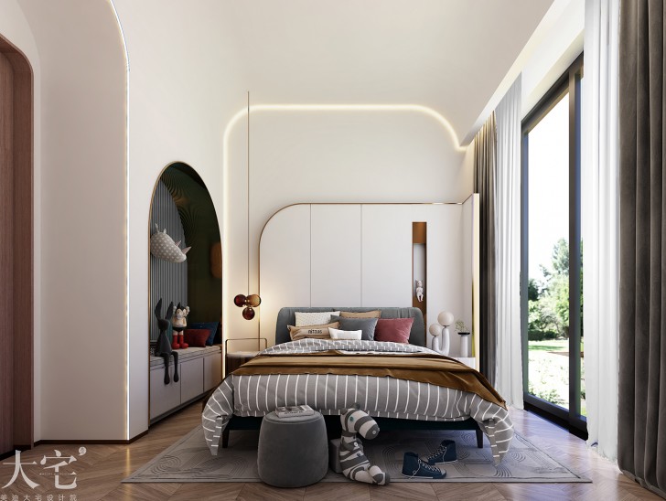 绿城高尔夫小镇400平方米现代轻奢风格案例效果图-卧室