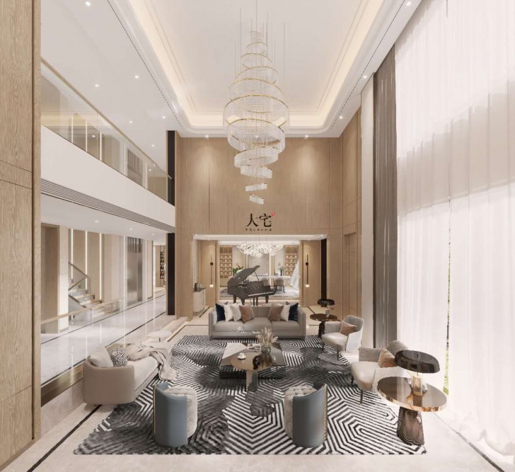 龙湖湘风原著1248平方米现代轻奢风格案例效果图-客厅