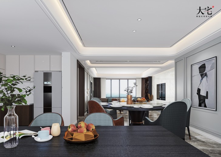 湘江壹号245平方米意式轻奢风格案例效果图-餐厅