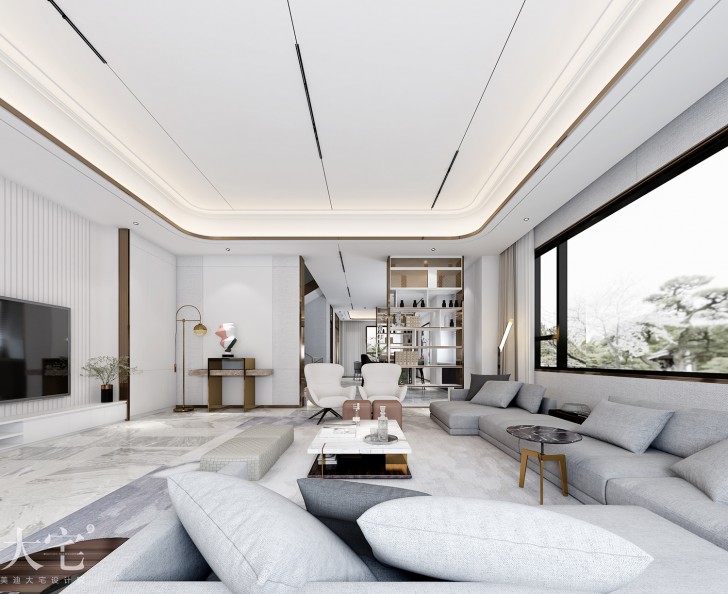 梅溪香山500平方米现代轻奢风格案例效果图-客厅