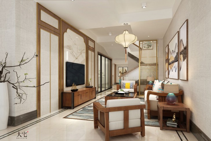 卢浮原著580平方米新中式风格案例效果图-接待厅