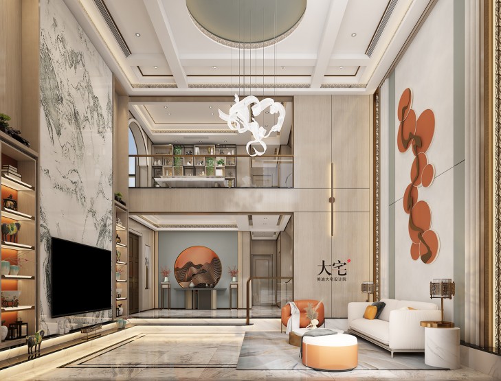 龙湖湘风原著260平方米简美风格案例效果图-客厅