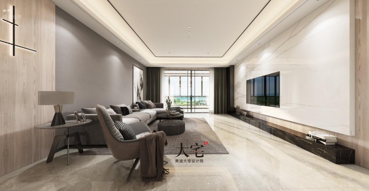 湘江壹号245平方米现代风格案例效果图-客厅